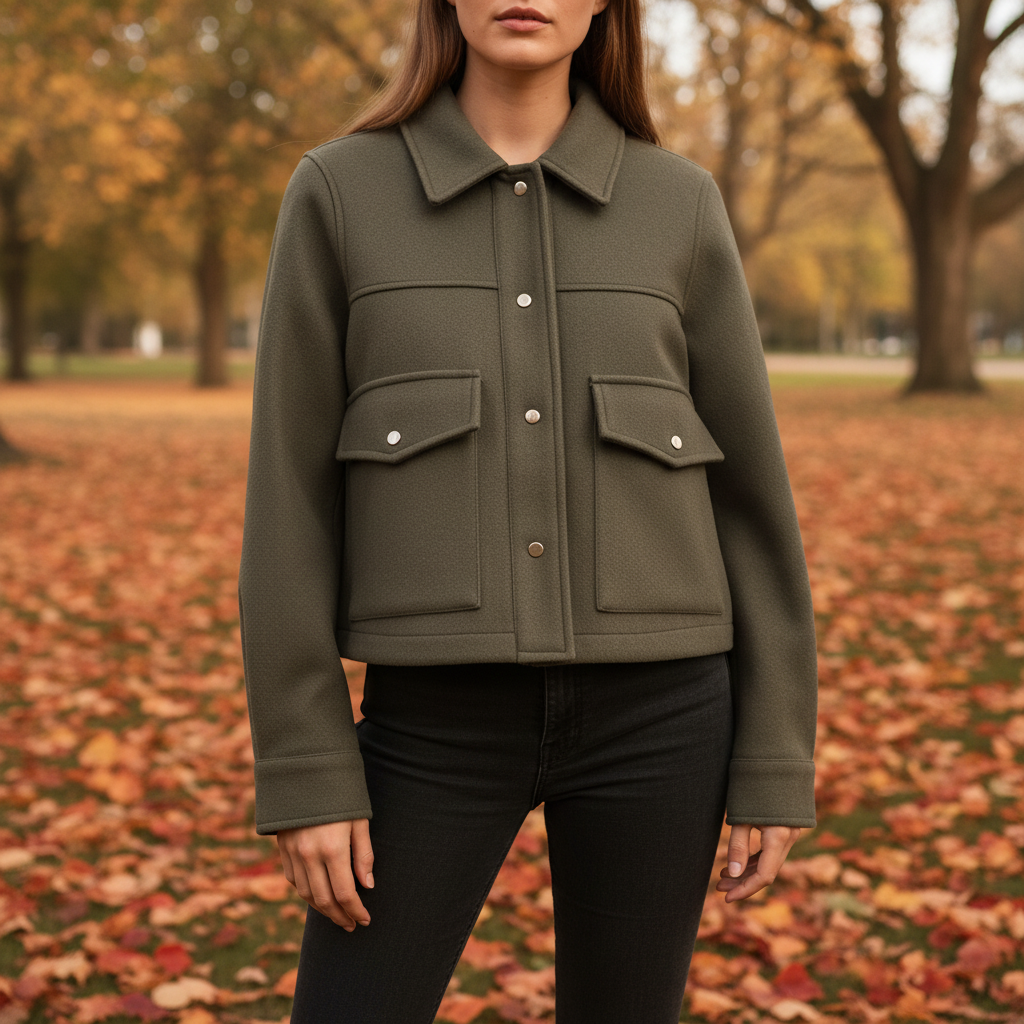 Women's Celine wool blend jacket, casual chic design with buttons, perfect autumn outerwear.