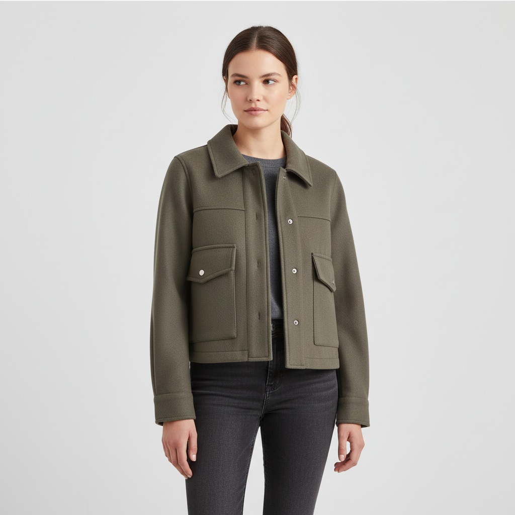 Stylish women's wool blend button jacket in a casual chic style, ideal for fall fashion.