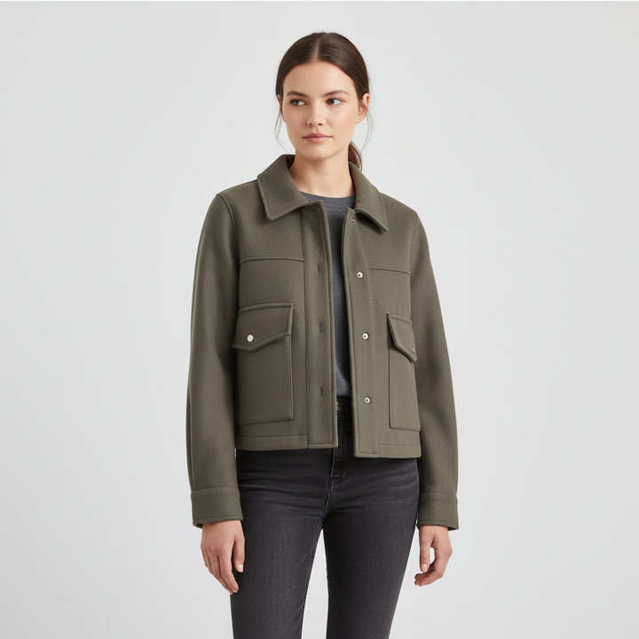 Stylish women's wool blend button jacket in a casual chic style, ideal for fall fashion.