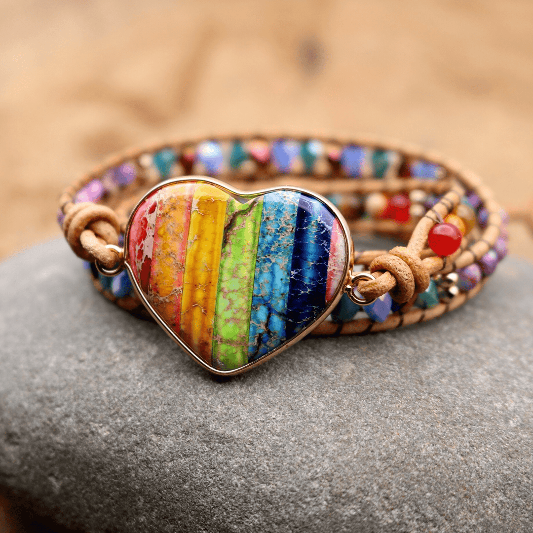 Natural jasper stone chakra heart wrap bracelet, a beautiful and balancing women's accessory by Liora.