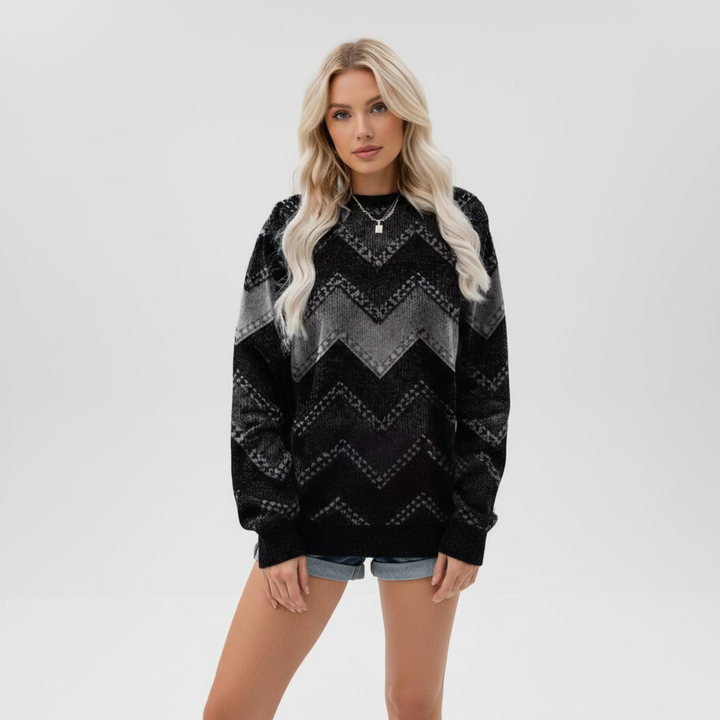 Cozy women's chevron pattern knit sweater for winter fashion_polyester blend jumper