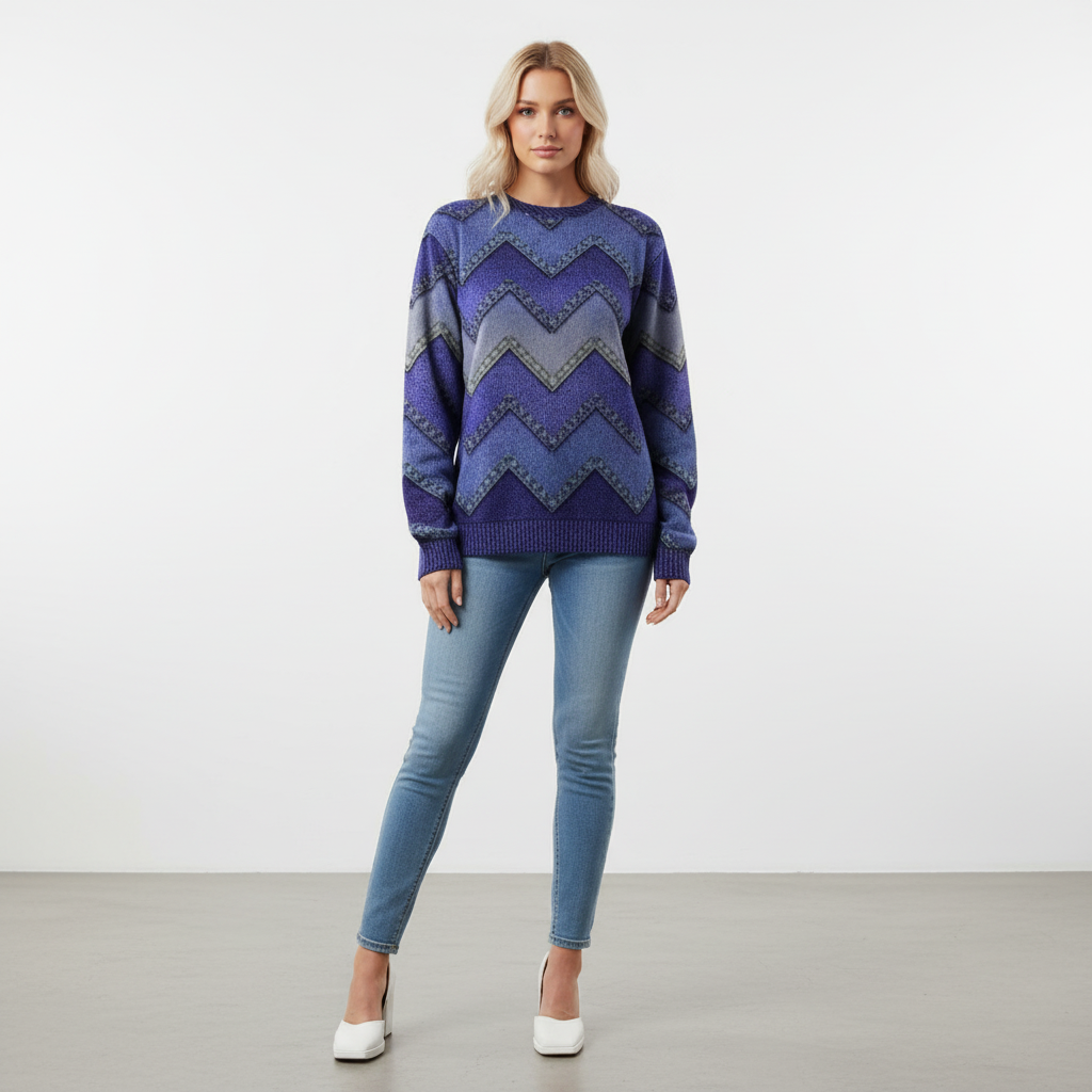 Women's Isabella loose fit chevron knit jumper_autumn winter fashion sweater