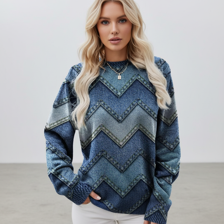 Chevron knit jumper sweater for women_polyester blend cozy winter wear