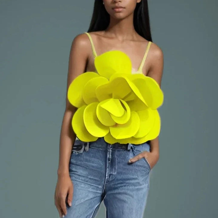 Women's chic 3D flower top, elegant and versatile for fashion-forward casual wear.
