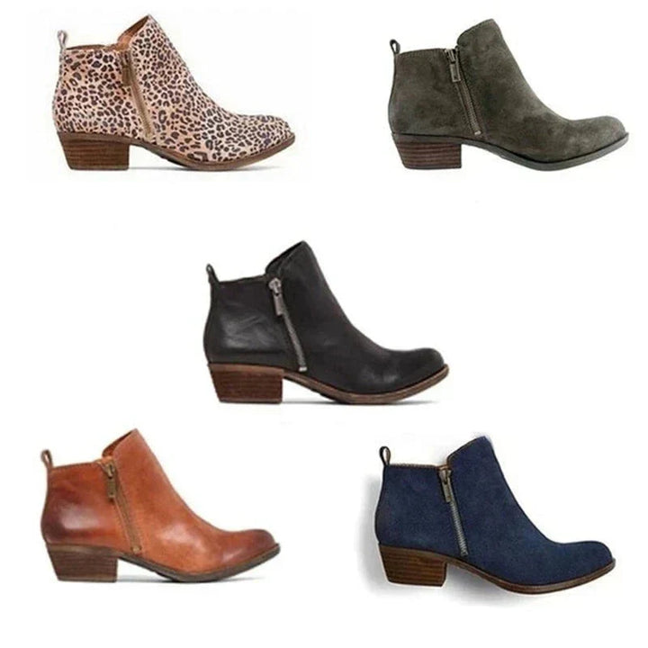 Versatile women's block heel ankle boots with side zip. Great for casual outfits, workwear, and stylish fall/winter looks.