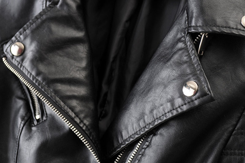 Versatile women's black biker jacket, ideal for modern everyday wear, a chic & stylish fashion statement.