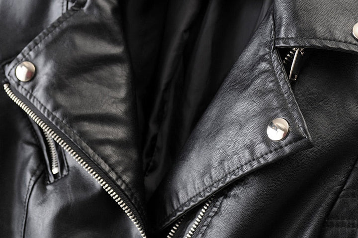 Versatile women's black biker jacket, ideal for modern everyday wear, a chic & stylish fashion statement.