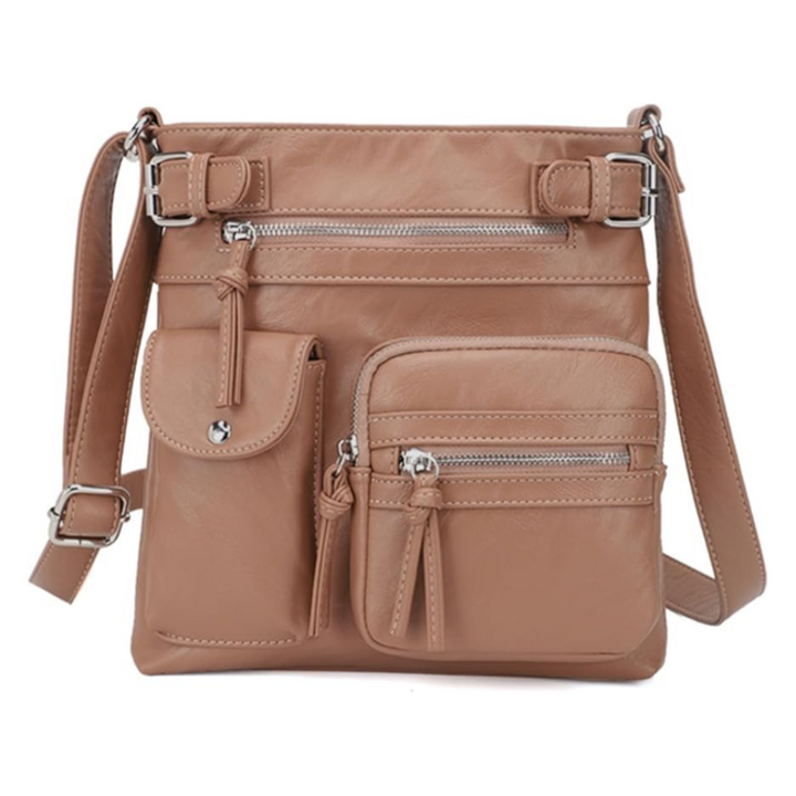 Fashionable women's messenger bag with multiple pockets, offering practical storage & a chic look for any outfit.
