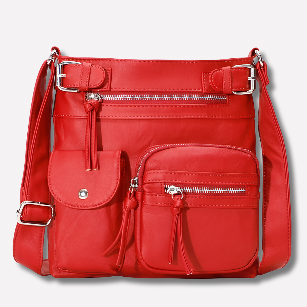 Organized women's handbag: crossbody design, multiple exterior & interior pockets, adjustable strap, secure zip closure.