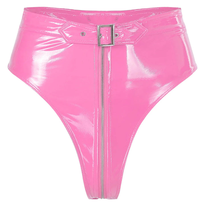Trendy pink faux leather shorts for women, high-waisted and comfortable for versatile styling.