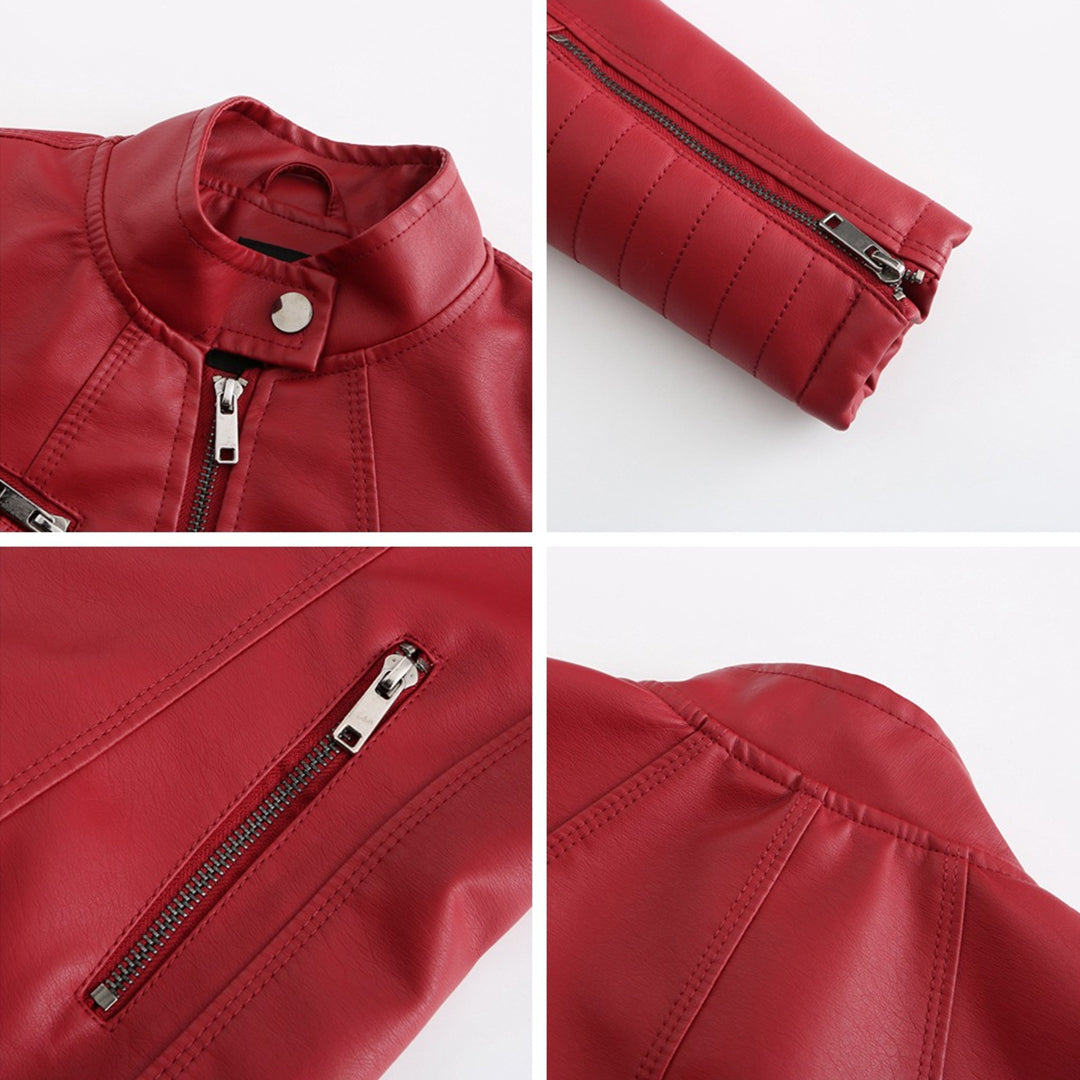 Women's chic black leather moto jacket, Elin. Perfect for an edgy, effortless style.