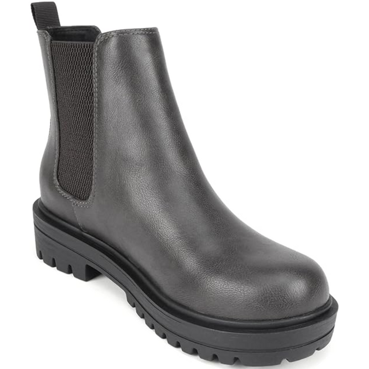 Back view of women's chic low heel Chelsea ankle boots, highlighting the heel and craftsmanship.