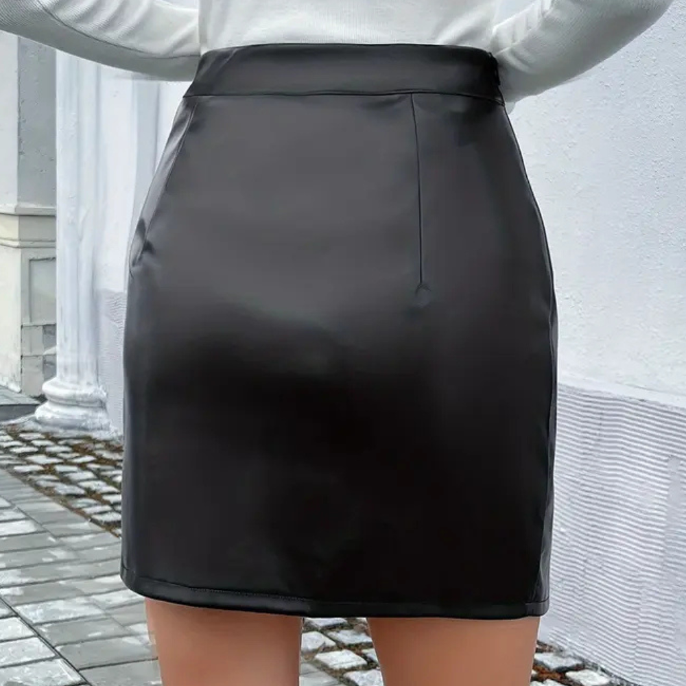 Modern women's black mini skirt; a sleek and fashionable addition to any wardrobe.