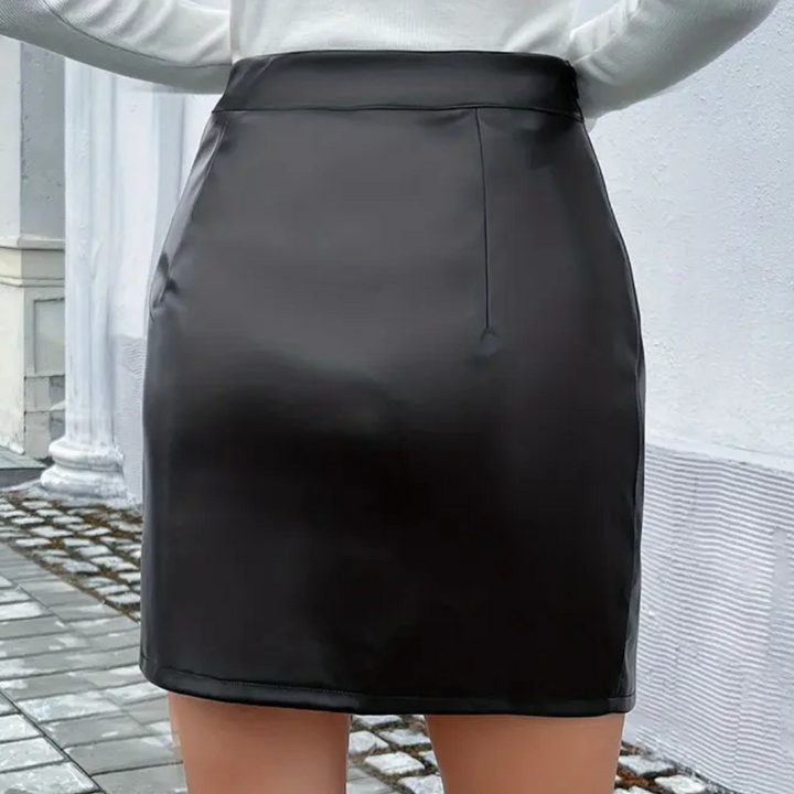 Modern women's black mini skirt; a sleek and fashionable addition to any wardrobe.