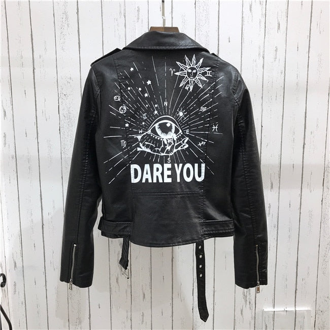 Black women's moto jacket with subtle texture and chic rivet embellishments, an edgy outerwear fashion staple.