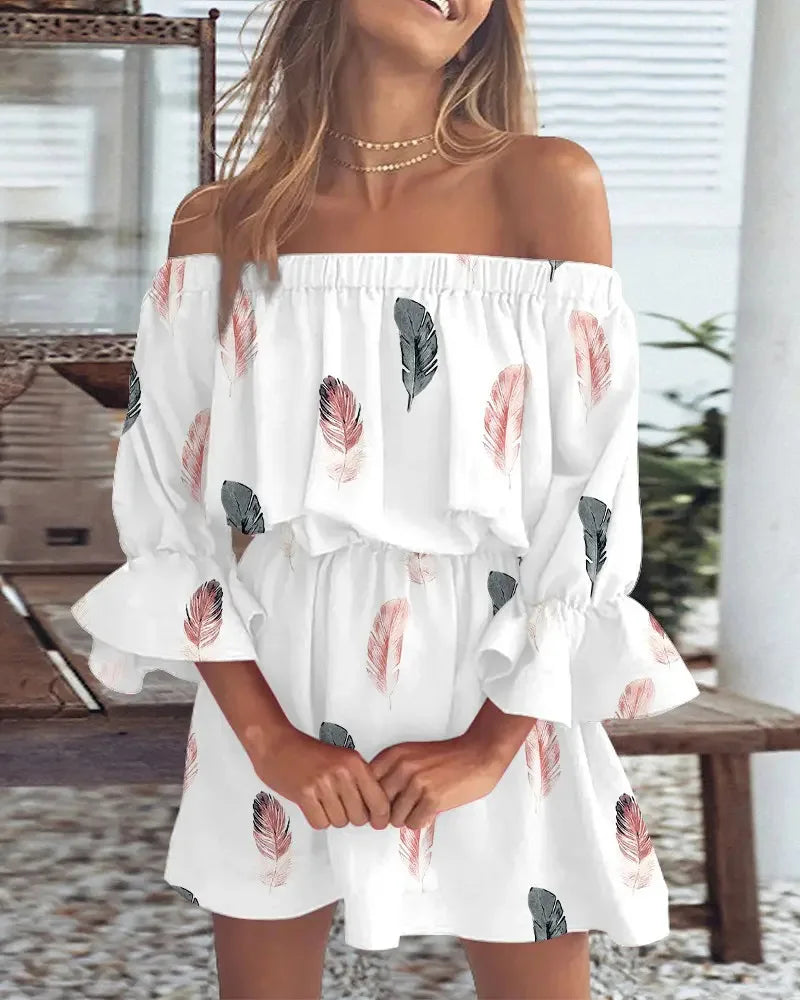Women's chic boho one-shoulder mini dress, flowy fit, perfect for summer fashion