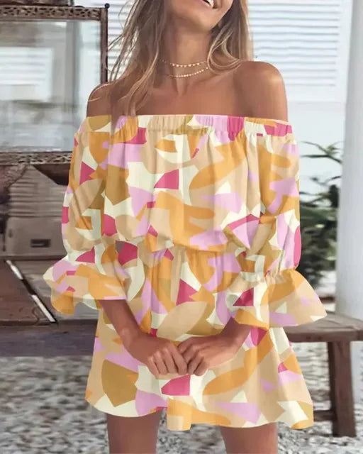 Casual women's boho mini dress with unique one-shoulder detail, versatile summer clothing