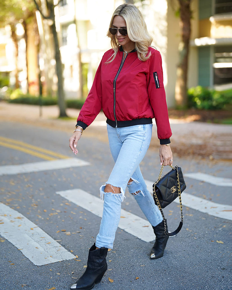 Fashionable women's bomber jacket, Rhea. A stylish, lightweight and versatile outerwear piece for spring & fall.