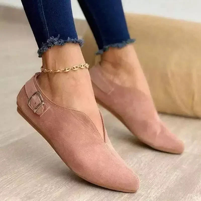 Khaki women's fashion buckle loafers, modern design for comfortable daily wear.