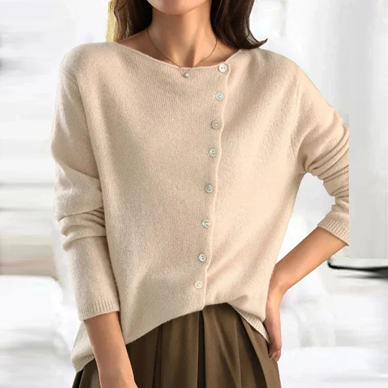 Effortless style women's button sweater. A chic knit top for modern women's fashion.