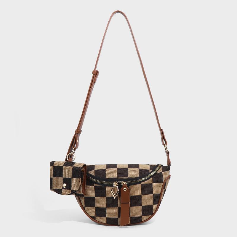 Women's chic checkered canvas belt bag. Stylish waist pack, also worn as a versatile crossbody bag.