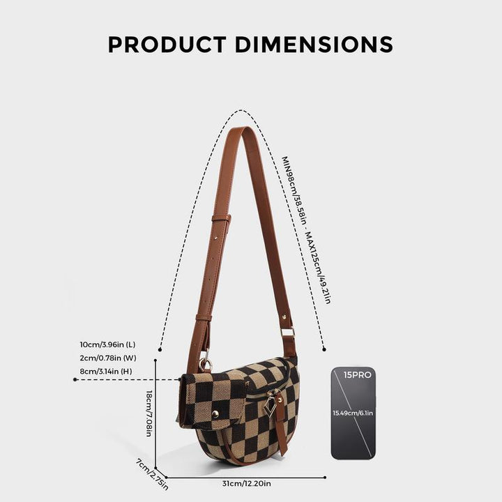 Stylish women's plaid canvas belt bag. Comfortable and secure for travel or daily use, worn around waist.