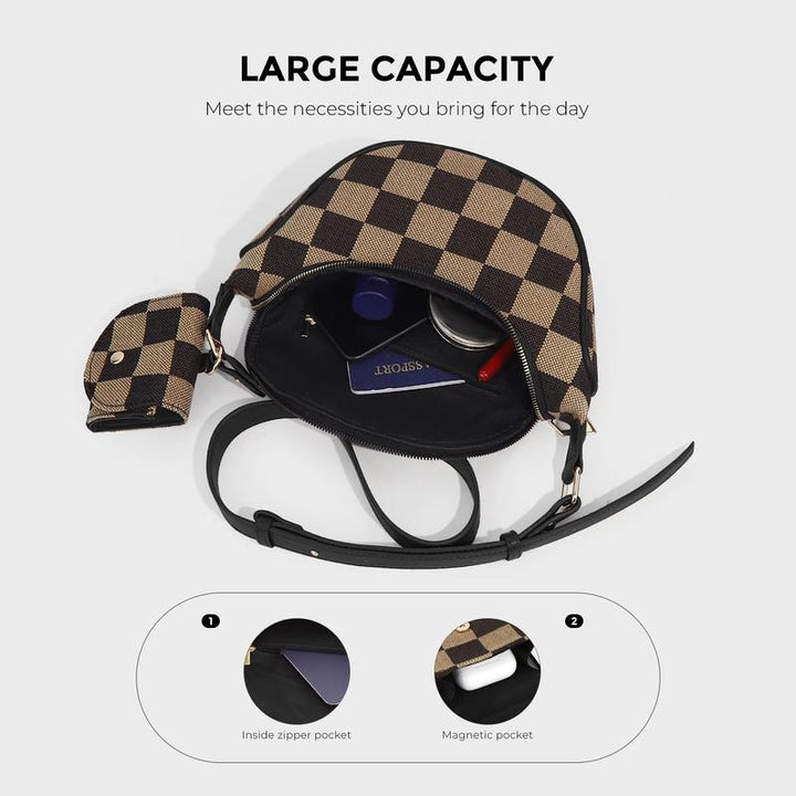 Fashionable women's checkered canvas crossbody bag. Adjustable strap for a perfect fit, stylish & functional.
