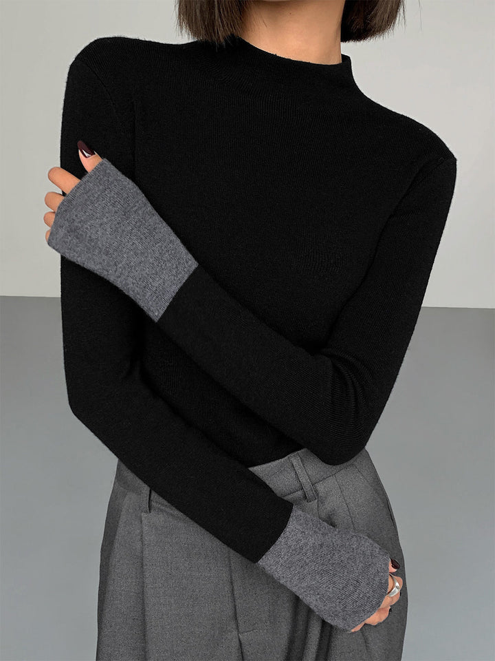 Women's chic color block long sleeve top, perfect for casual everyday wear.