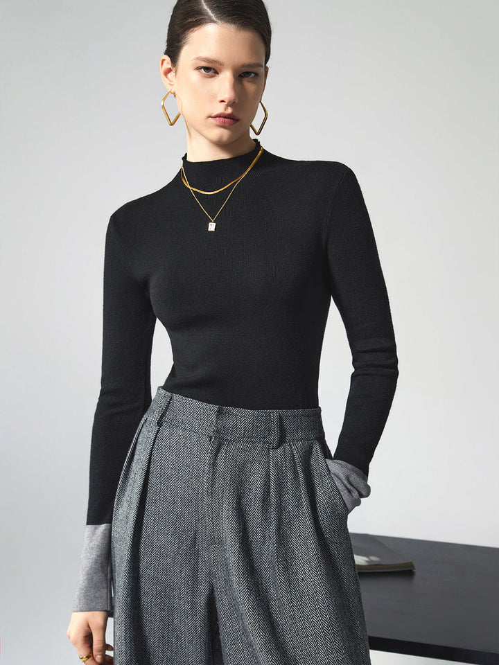 Soft women's long sleeve color block top, a chic and comfortable piece for daily wear.