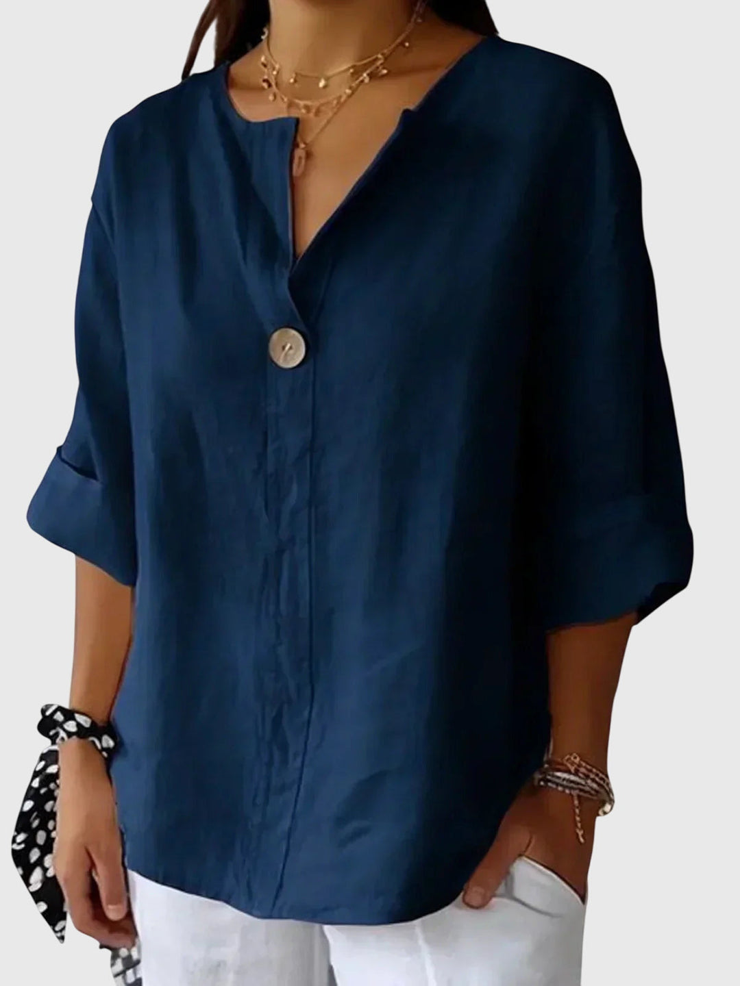 Stylish women's long sleeve comfort blouse. An elegant and versatile top, perfect for everyday or plus size fashion.