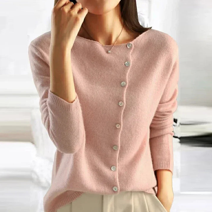 Chic women's knitted sweater, a versatile long-sleeve top for casual wear, autumn style & everyday comfort.
