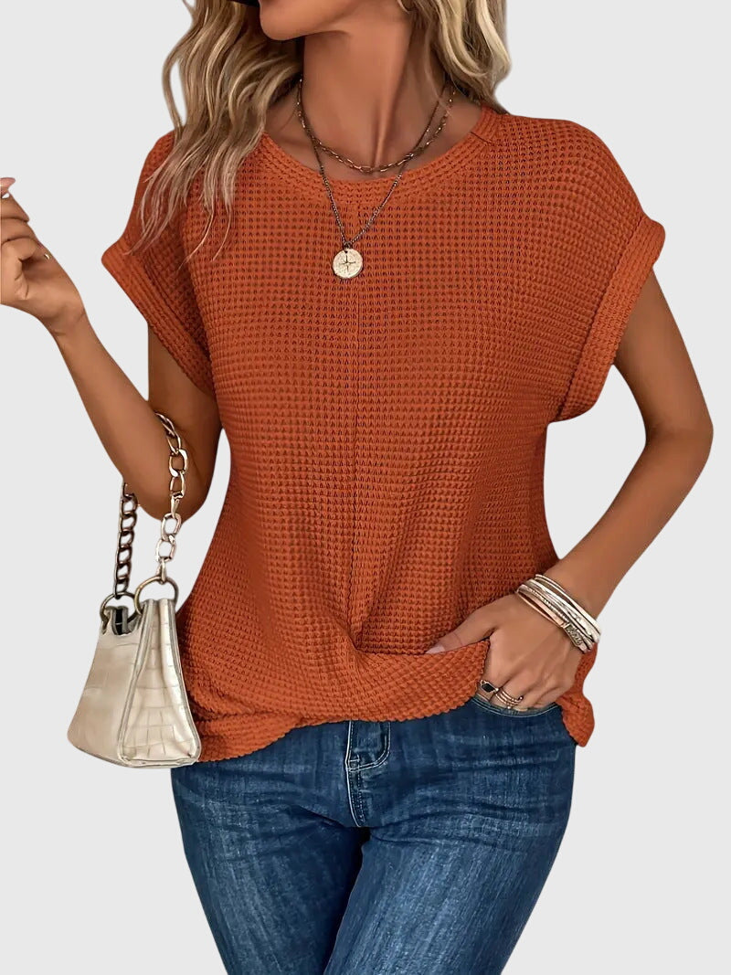 Women's chic crew neck blouse, elegant long sleeve top for versatile wear, perfect for work or casual spring/summer.