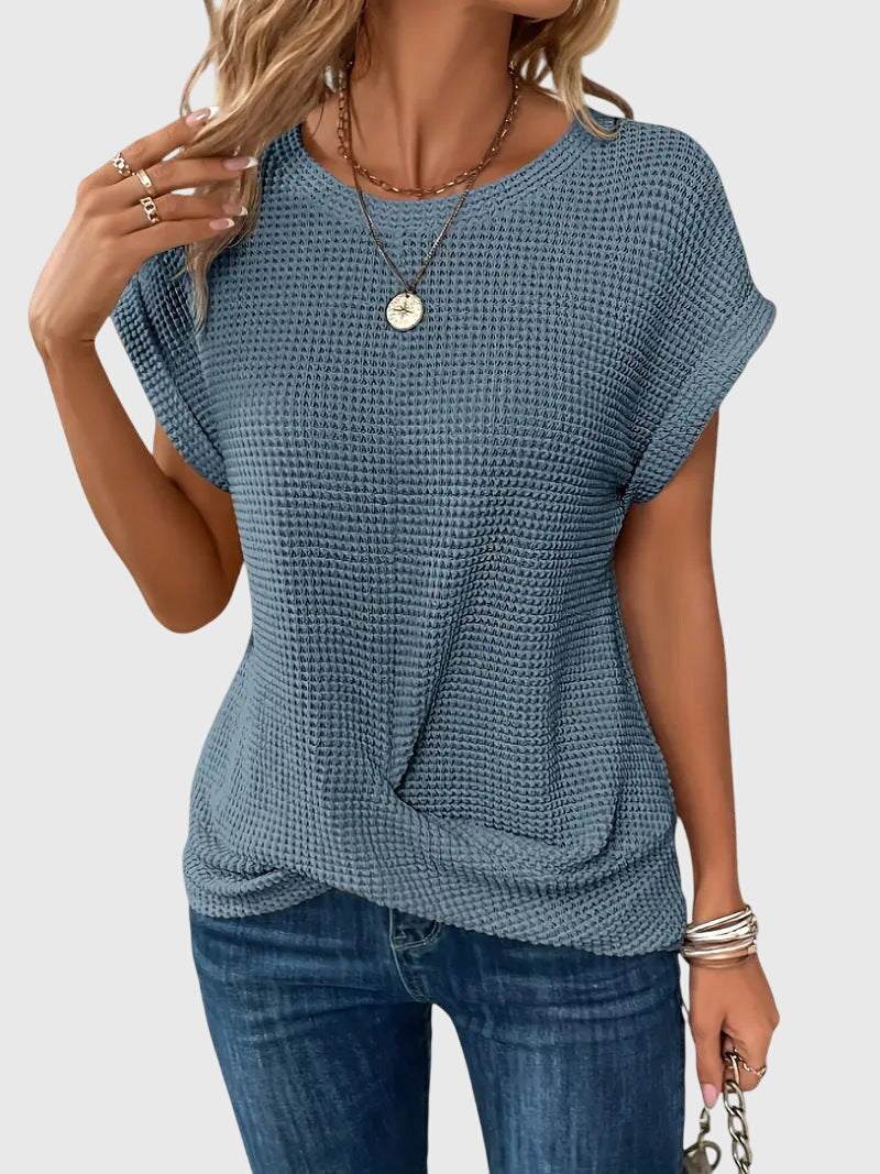 Casual women's long sleeve crew neck blouse, versatile elegant top for everyday spring/summer style.