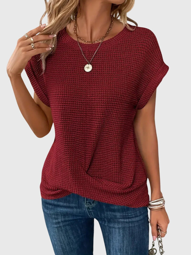 Versatile women's crew neck blouse, an elegant long sleeve top perfect for dressing up or down in spring/summer.