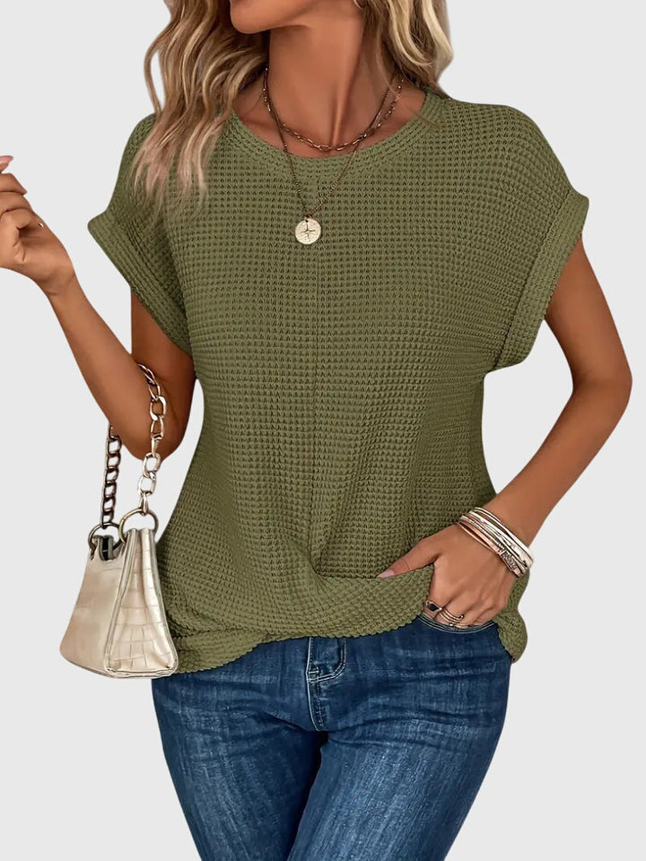 Women's elegant long sleeve crew neck top, a chic versatile blouse suitable for both work and casual occasions.