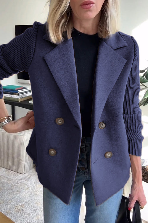 Woman wearing a sophisticated double-breasted vest. Chic sleeveless jacket for elegant professional fashion.