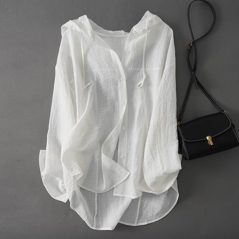 Women's chic drawstring hoodie top, relaxed fit, perfect for casual spring/summer wear. Comfortable and stylish.