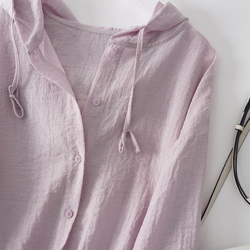 Women's casual elegant drawstring hoodie blouse, comfortable and chic. A versatile pullover top for spring and everyday.