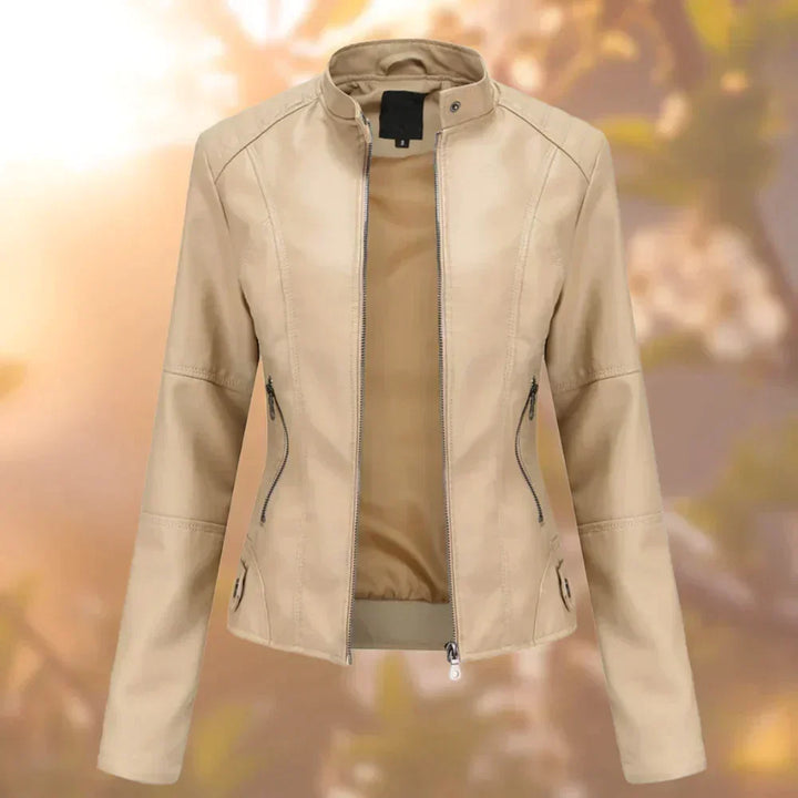 Versatile women's edgy biker jacket. Chic modern outerwear, a perfect fitted statement piece for any season.