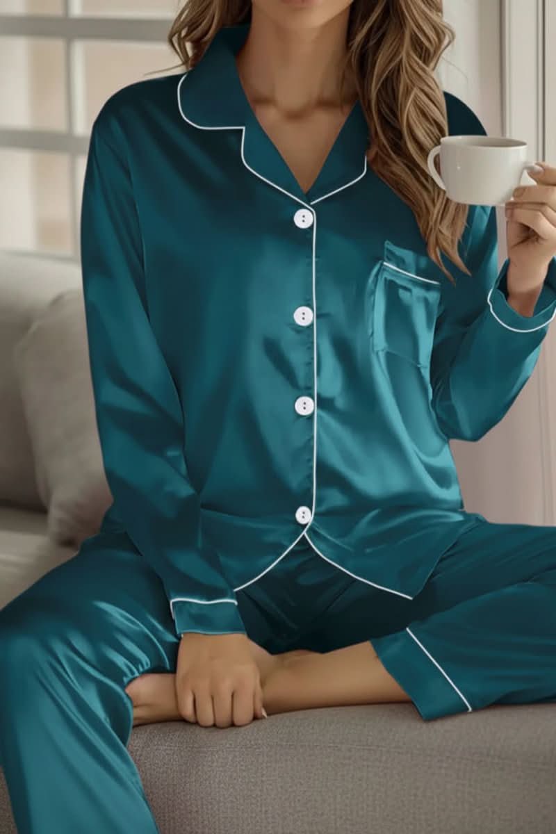 Women's chic elegant pajama set in soft fabric, perfect for comfortable sleepwear & loungewear.