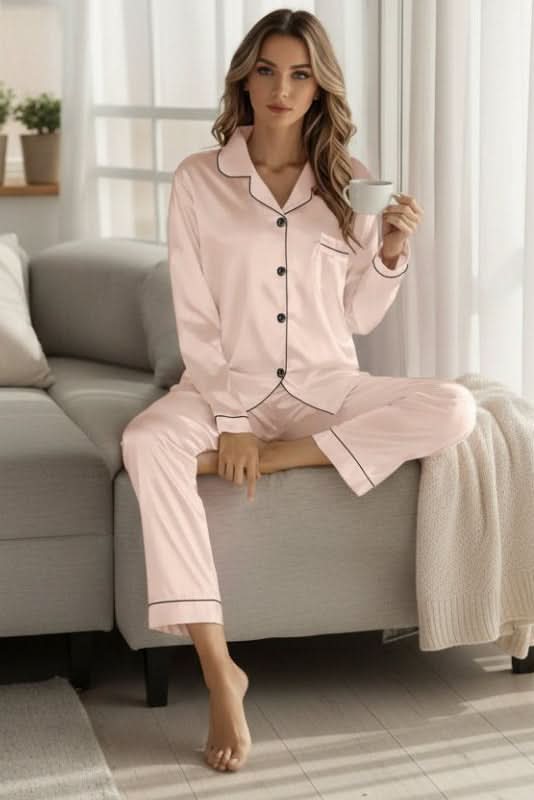 Comfortable women's two-piece sleepwear, an elegant pajama set for relaxing at home.