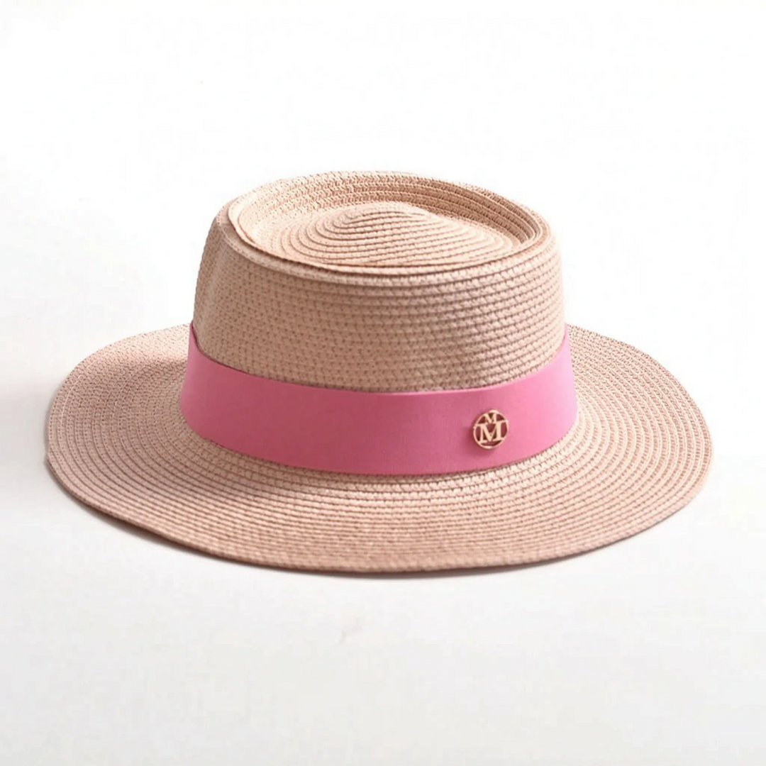 Sophisticated women's flat top wide brim sun hat. Essential for beach, resort, & summer travels.