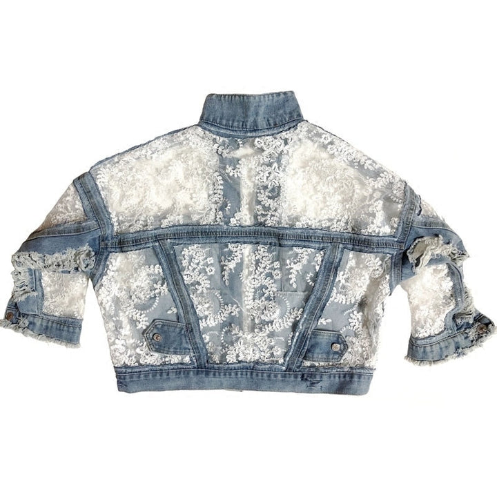 Effortless women's frayed edge denim jacket, a versatile outerwear piece for casual fashion.