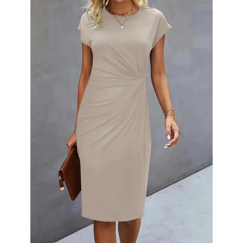 Versatile women's gathered waist midi dress, a chic choice for office wear, business meetings, and special events.