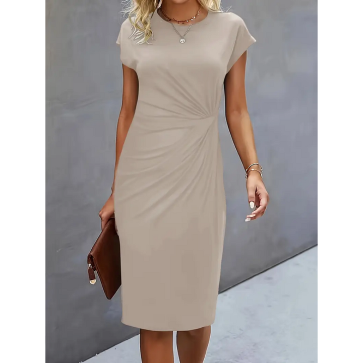Versatile women's gathered waist midi dress, a chic choice for office wear, business meetings, and special events.