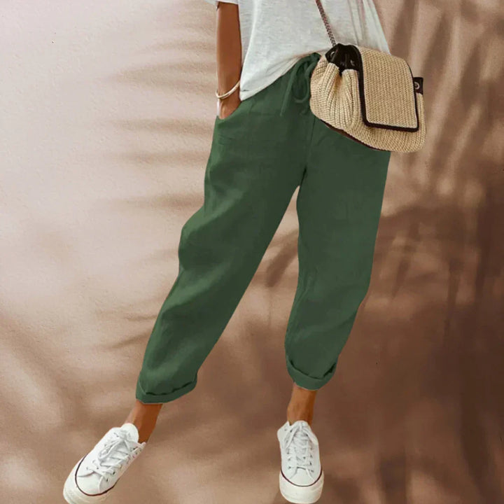 Fashionable women's linen trousers, offering ultimate comfort and chic style for casual outfits.