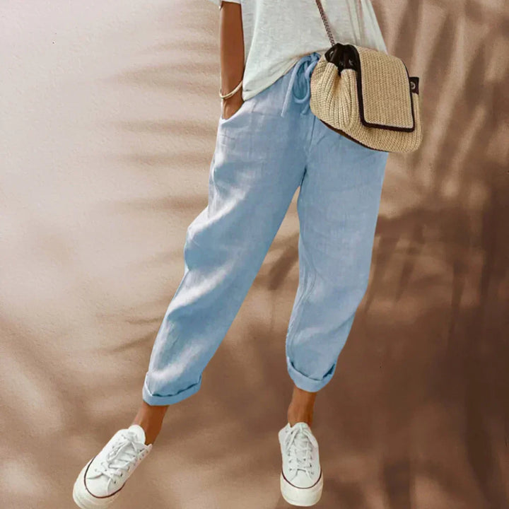 Stylish women's linen blend casual pants, designed for a relaxed fit and versatile warm-weather wear.
