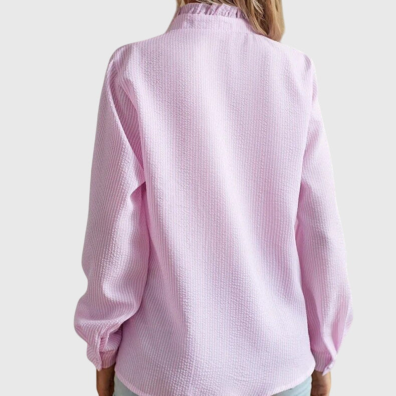 Spring women's long-sleeve blouse. Chic and elegant top, perfect for versatile summer outfits, office, or casual wear.