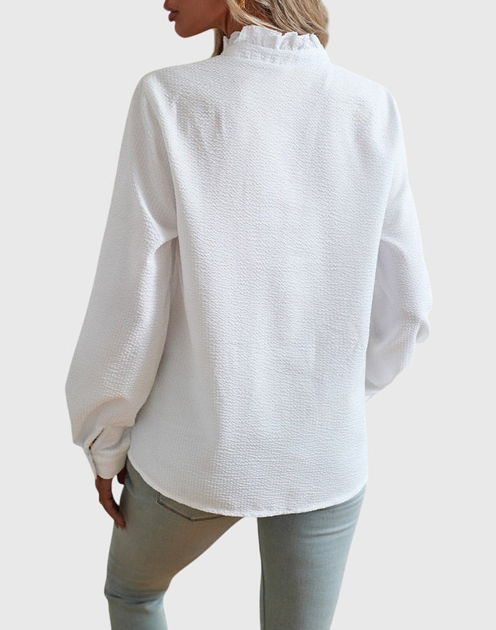 Chic women's blouse with elegant design. Versatile long-sleeve top, ideal for office and casual wear, comfortable.