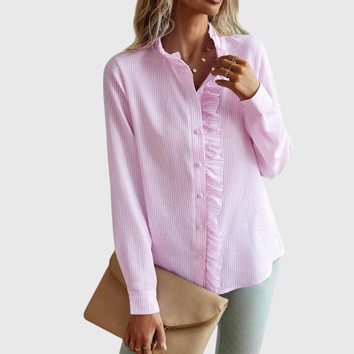 Elegant women's long-sleeve top. Chic blouse for versatile fashion, comfortable for office, spring, and summer outfits.